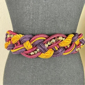 Twisted Braided Beaded Vintage Rope Belt Size Small NWT Gold Purple Burgundy